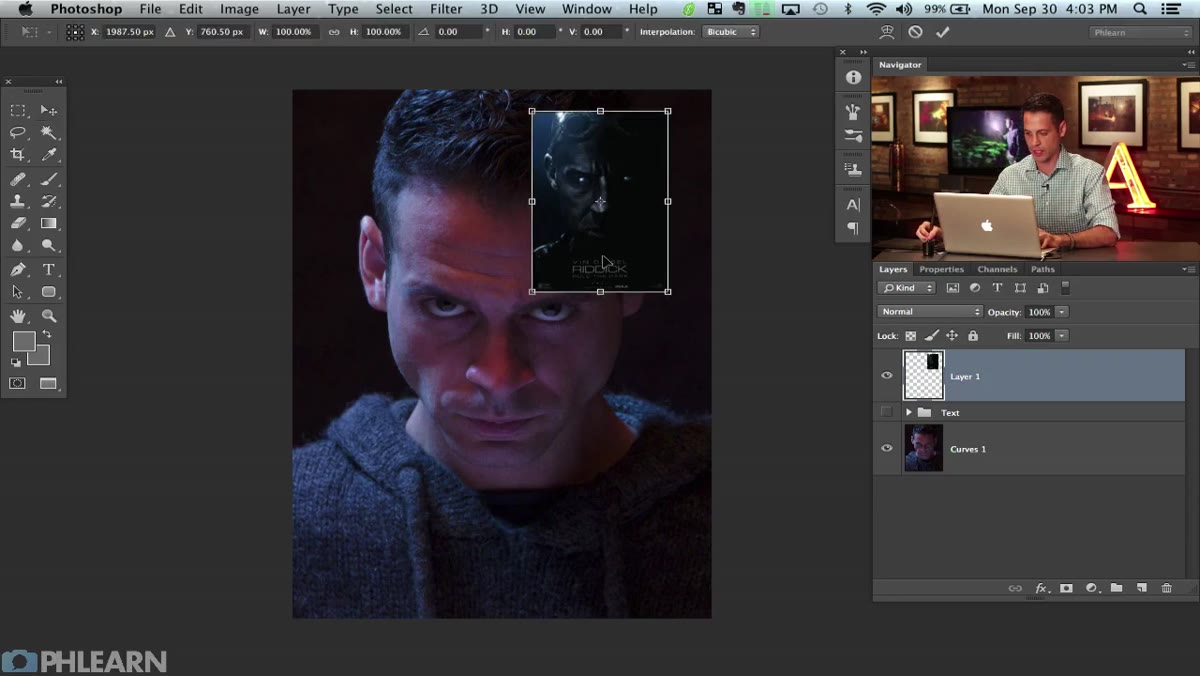Reference poster and source photo side by side in canvas