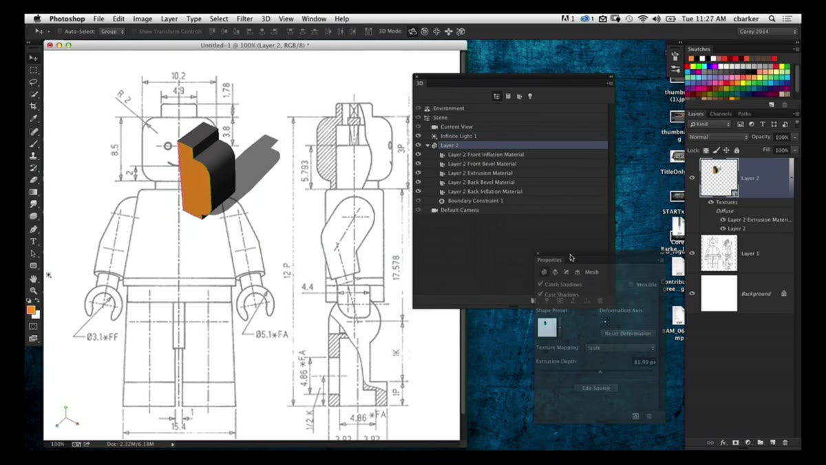 Properties panel open showing Deform tab and deformation axis options