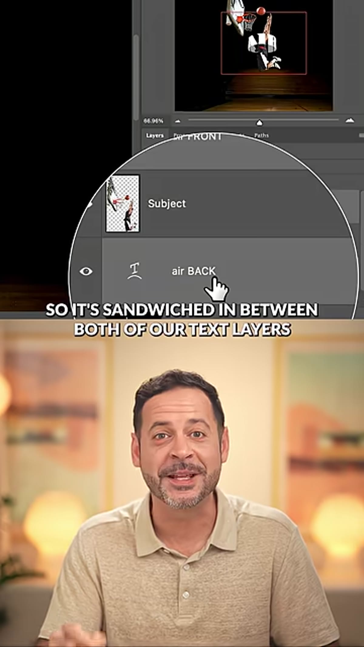 Subject layer positioned between top and bottom text layers