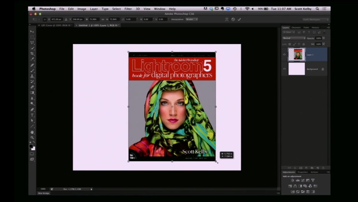 Applying Free Transform Distort to angle the cover face into perspective
