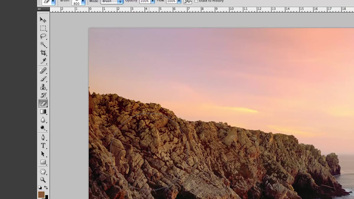 Eraser tool softly removing gradient from the cliff edges
