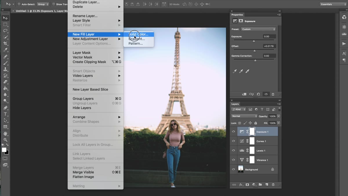 Solid Color fill layer dialog with gray selected