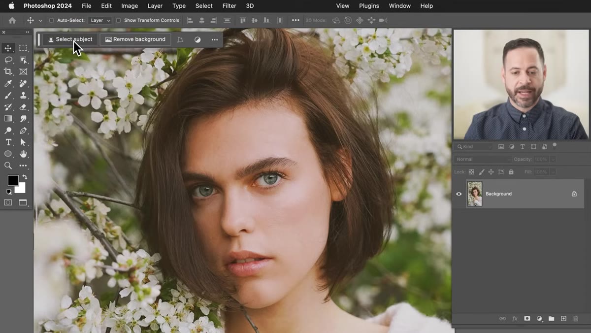 Contextual taskbar showing Select Subject button in Photoshop