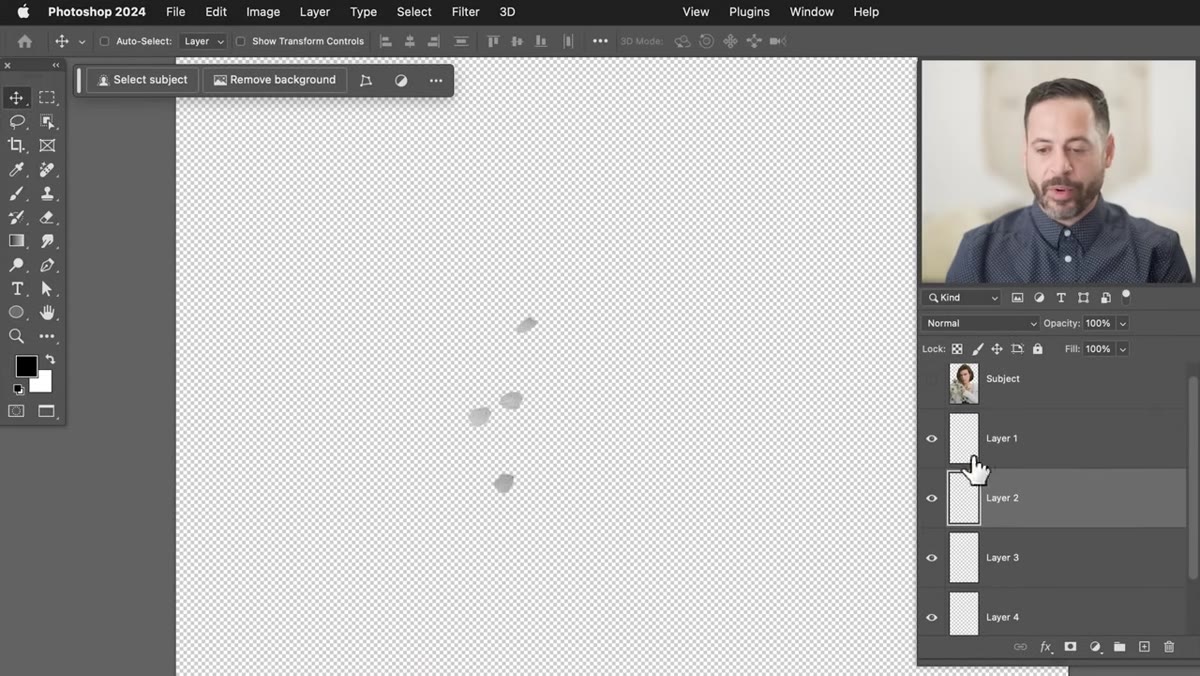 Multiple petal layers scattered across the Photoshop canvas
