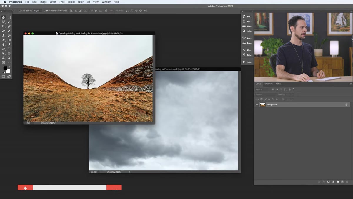 Sky layer being dragged from Layers panel into landscape document