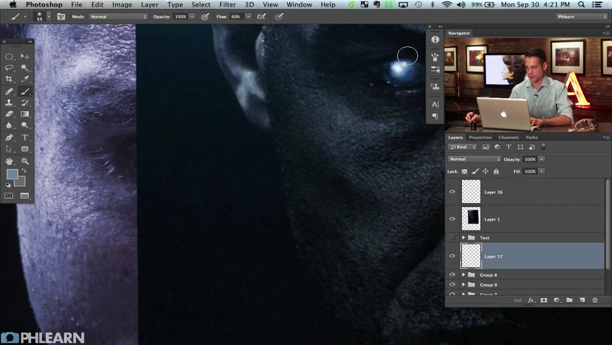 Textured brush strokes creating fiber-like iris detail
