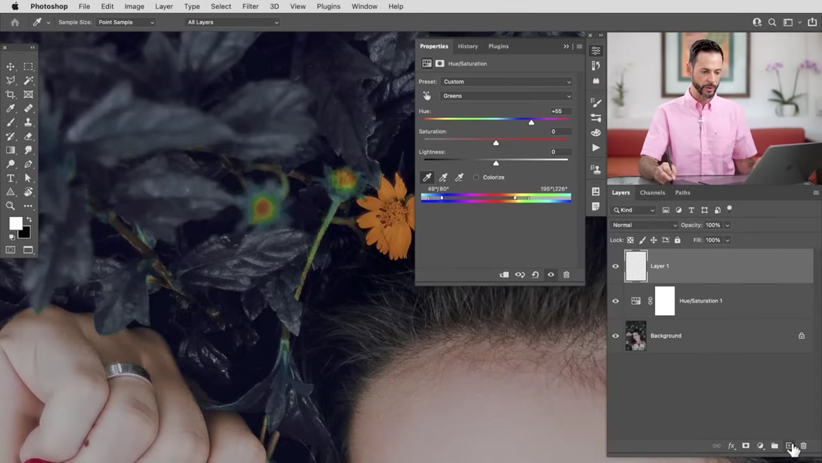 New layer being created with blend mode set to Color in the Layers panel