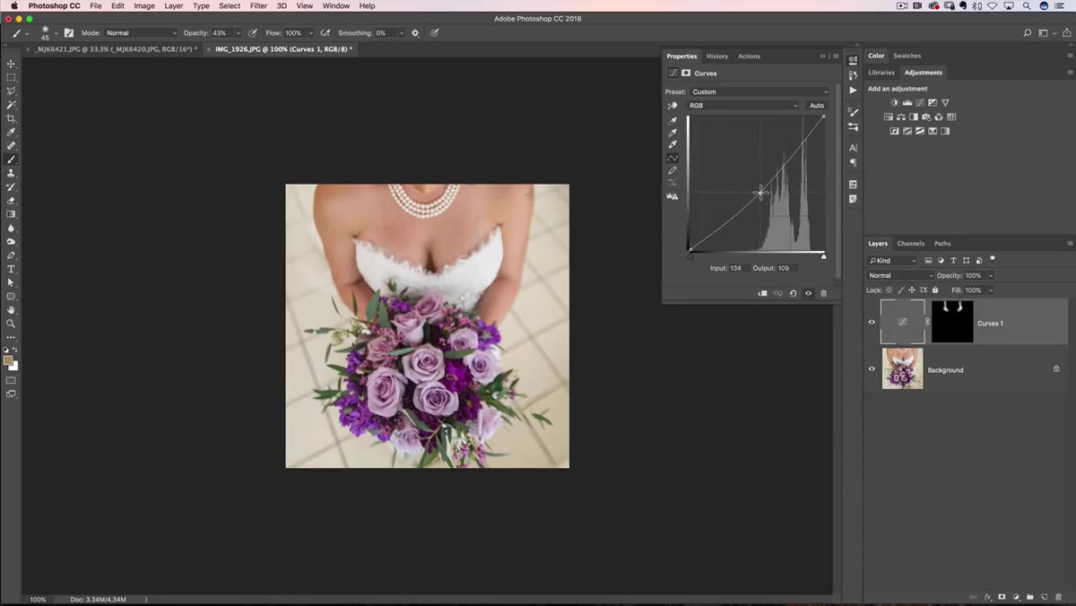 Double-clicking the curves layer to re-adjust the darkening amount