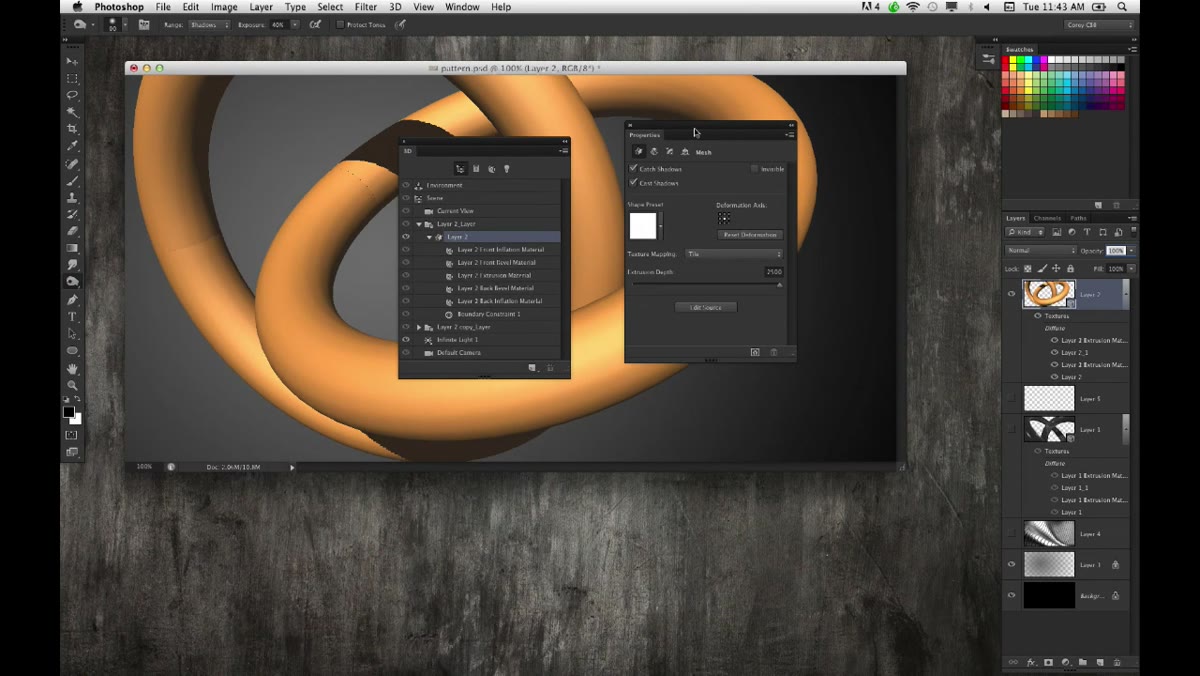 Extrusion material selected in the 3D panel