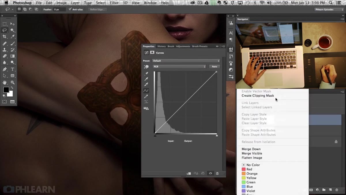 Hue Saturation adjustment layer clipped to tattoo layer