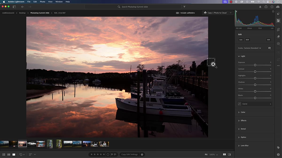 Lighting adjustment layer being opened in Photoshop interface