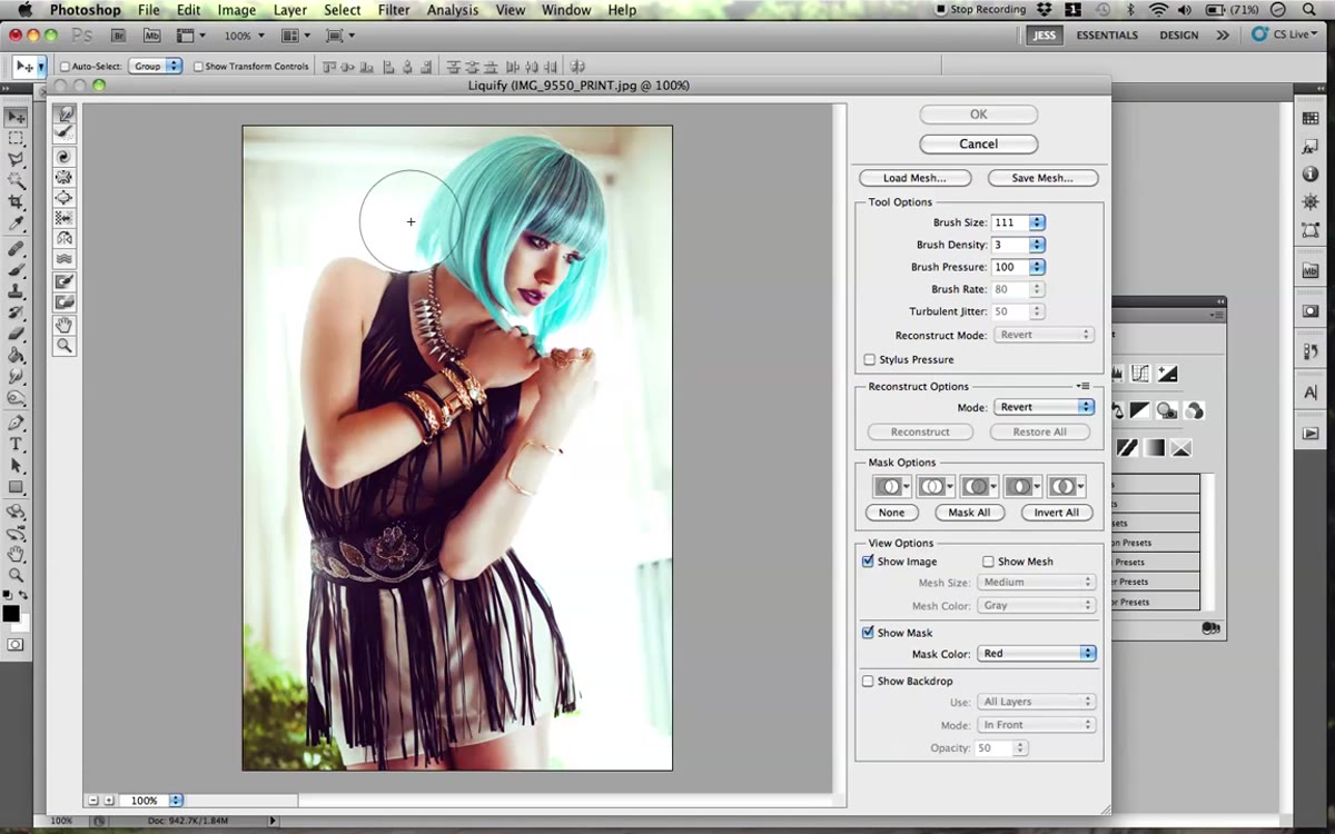 Forward Warp tool selected, being used on hair area