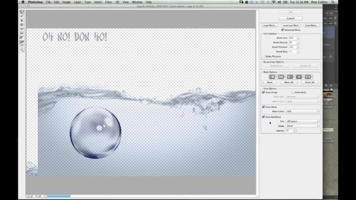 Show Backdrop checkbox enabled in Liquefy panel