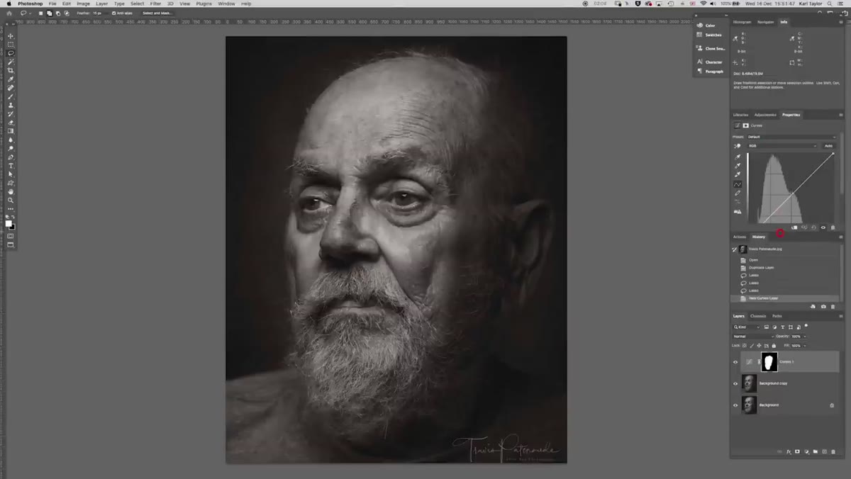 Levels adjustment layer with blacks pulled deeper and highlights lifted