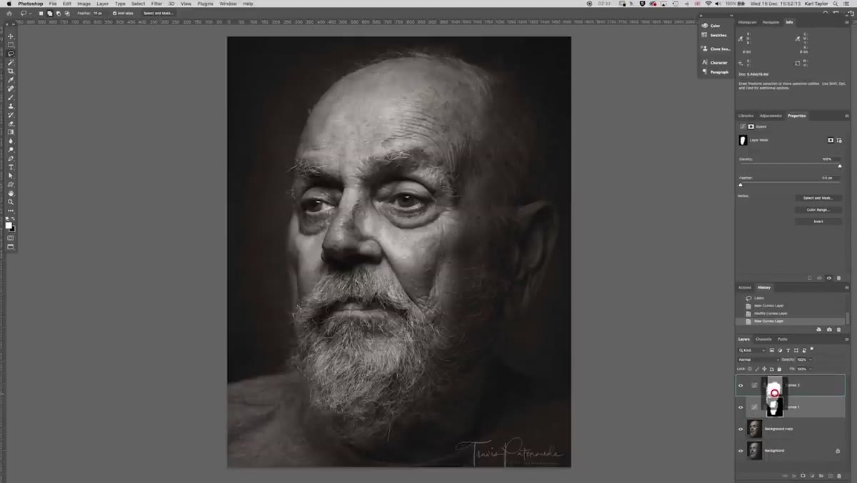 Second adjustment layer with inverted mask affecting outer areas of frame