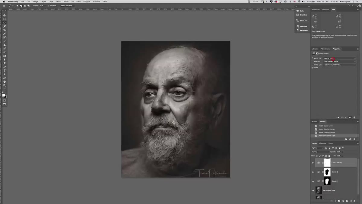 Color lookup adjustment layer set to Darken blend mode with Futuristic Bleak LUT
