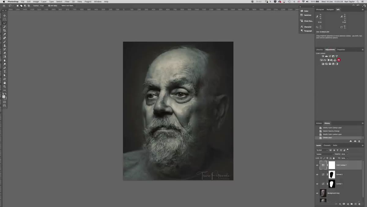 Second color lookup layer set to Lighten blend mode with Horror Blue LUT