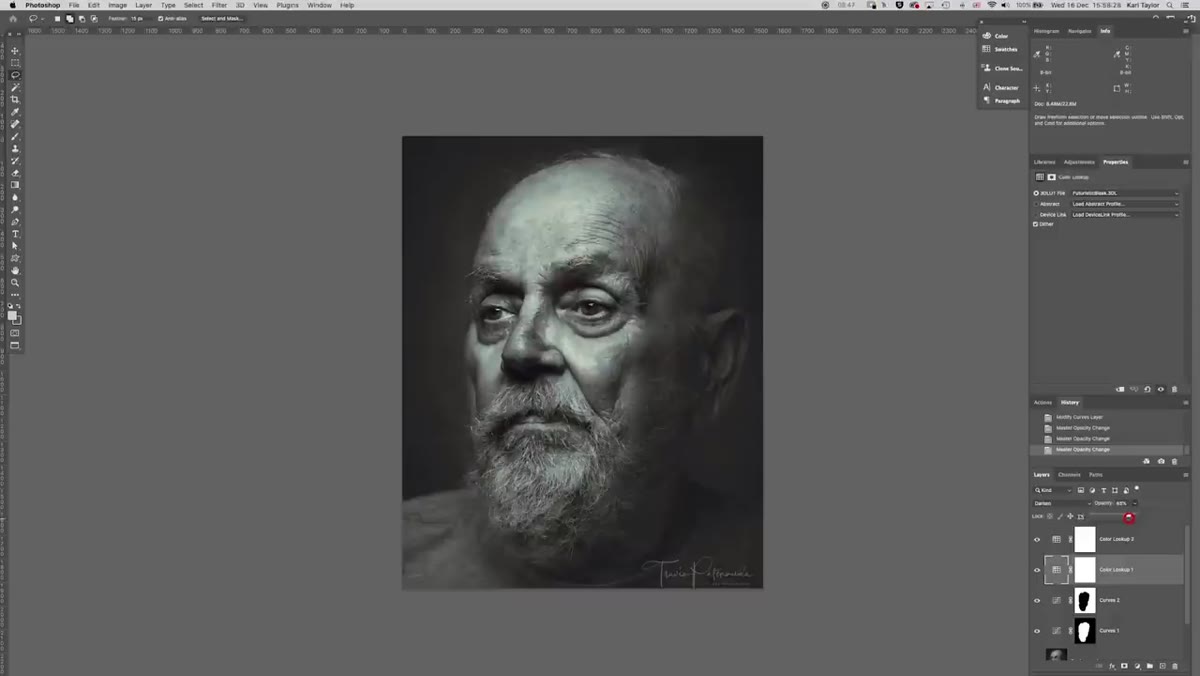 Opacity sliders being adjusted on both color lookup layers