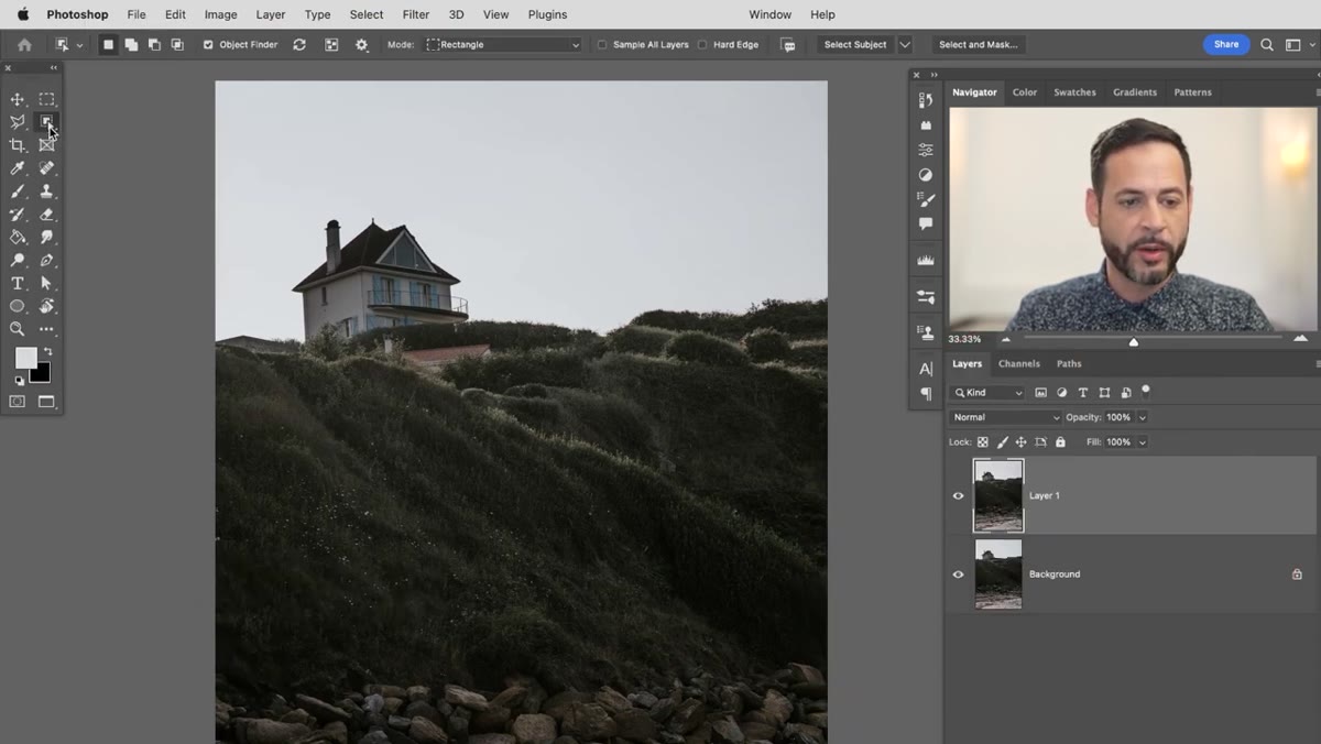 Object Selection tool highlighted in the Photoshop toolbar