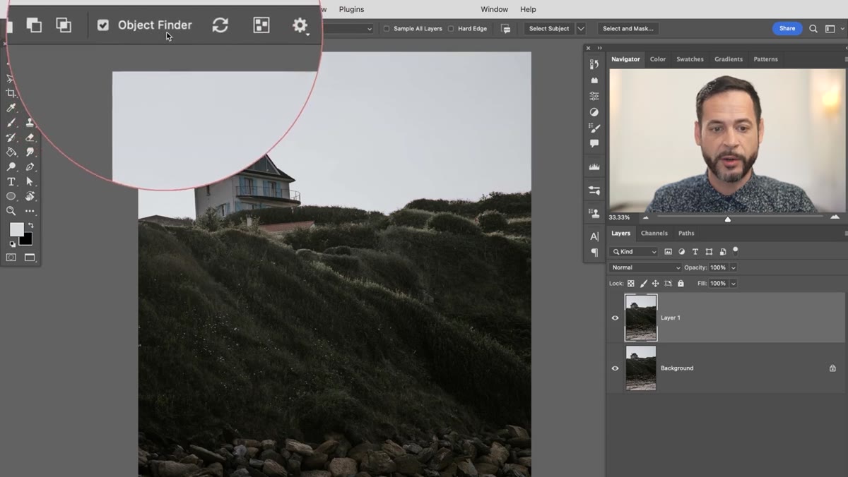 Object Finder enabled, image showing magenta overlay on detected objects