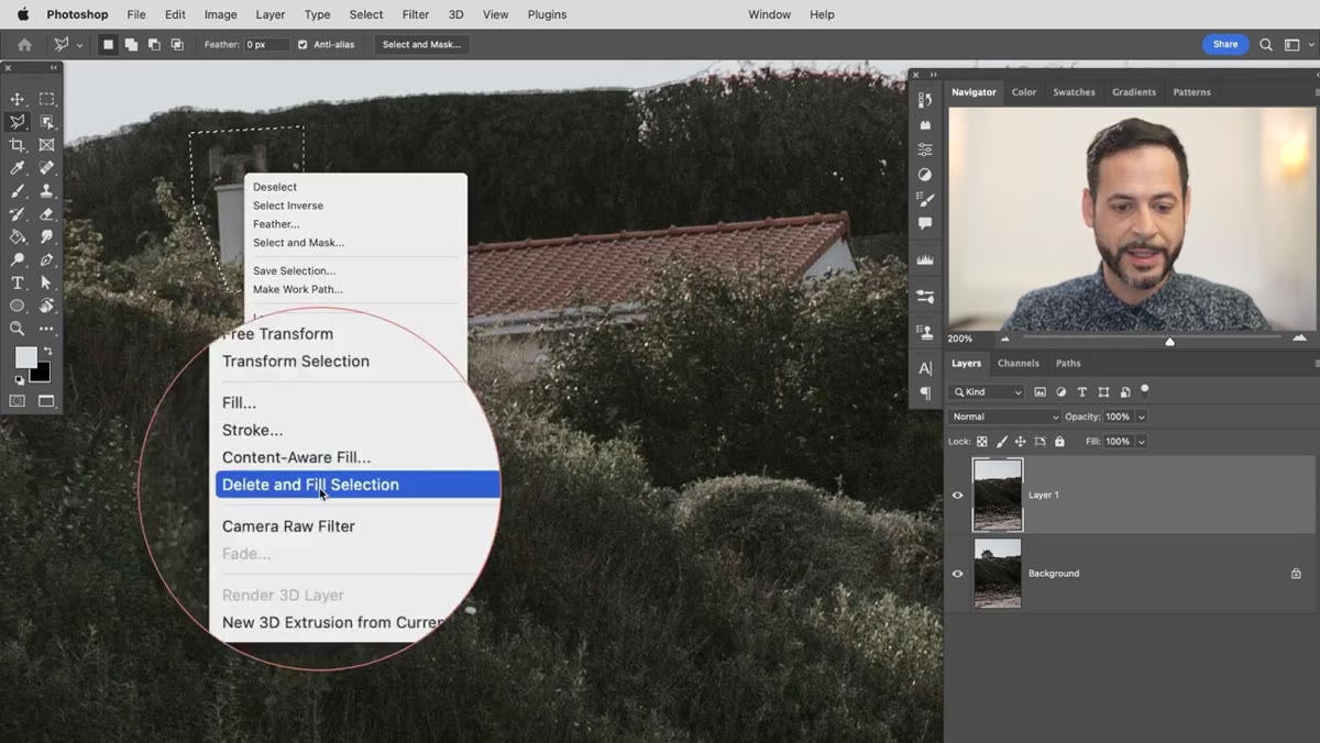 Right-click context menu showing Delete and Fill Selection option