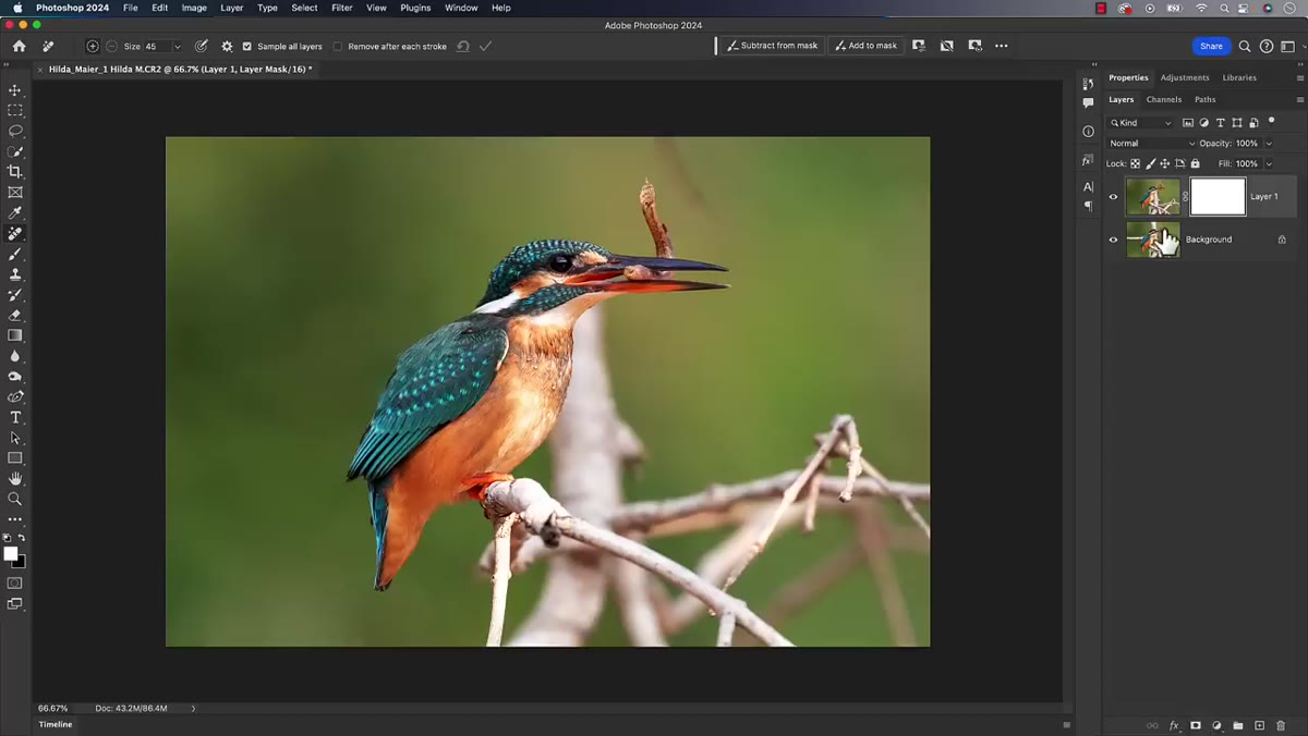 Layer mask being added to the duplicate layer in the Layers panel