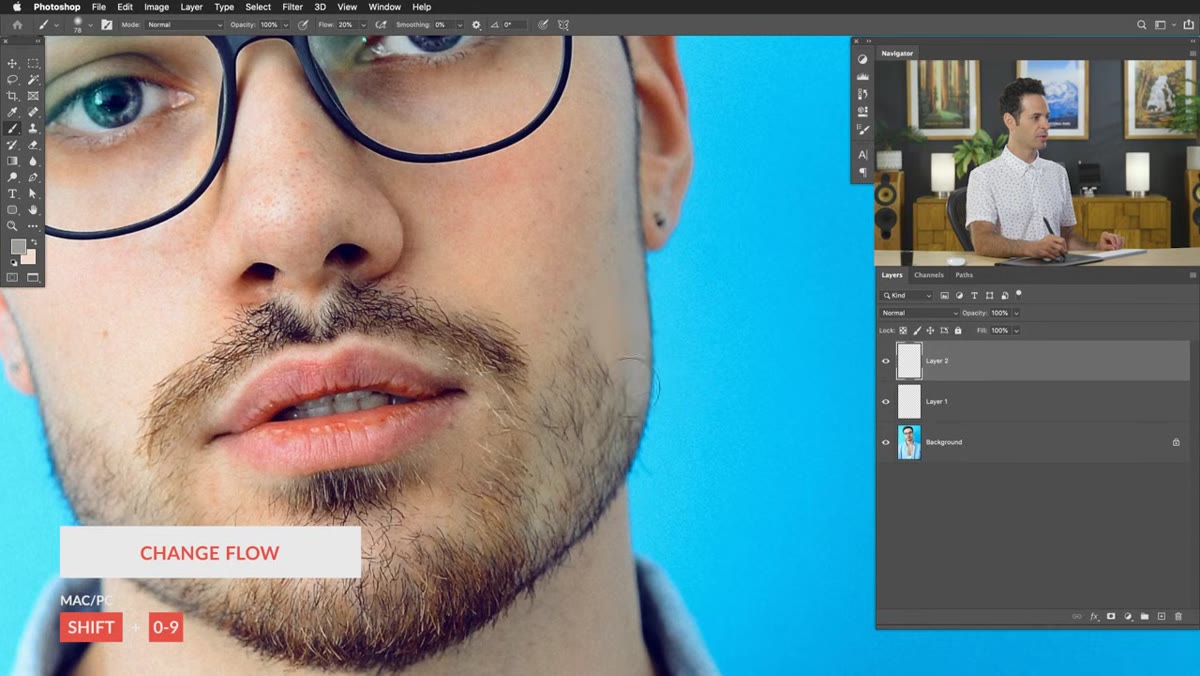 Second reference image of clean skin placed over the painted layer