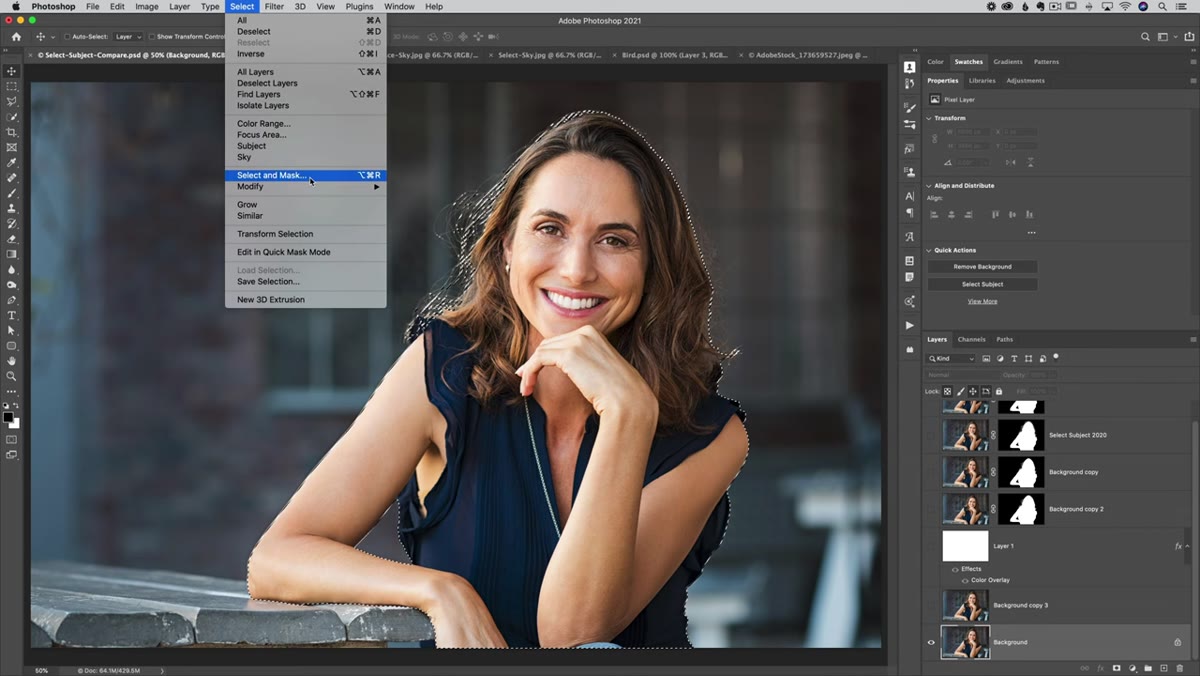 Select and Mask dialog box opening after Select Subject