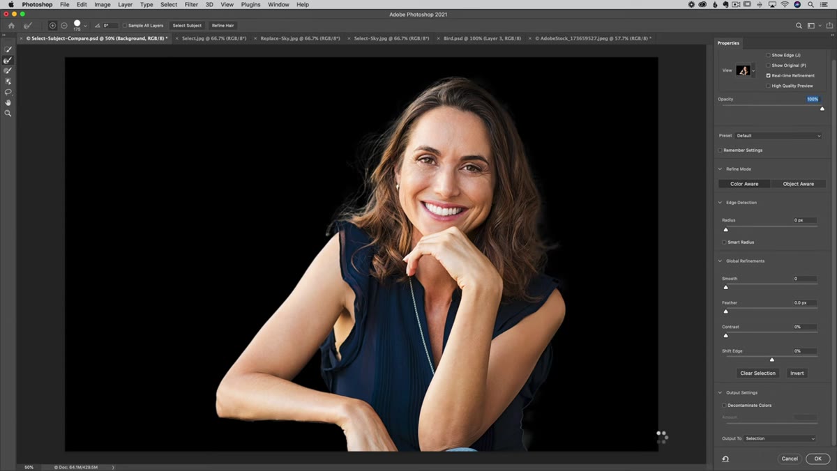 Refine Edge Brush being painted around hair edges