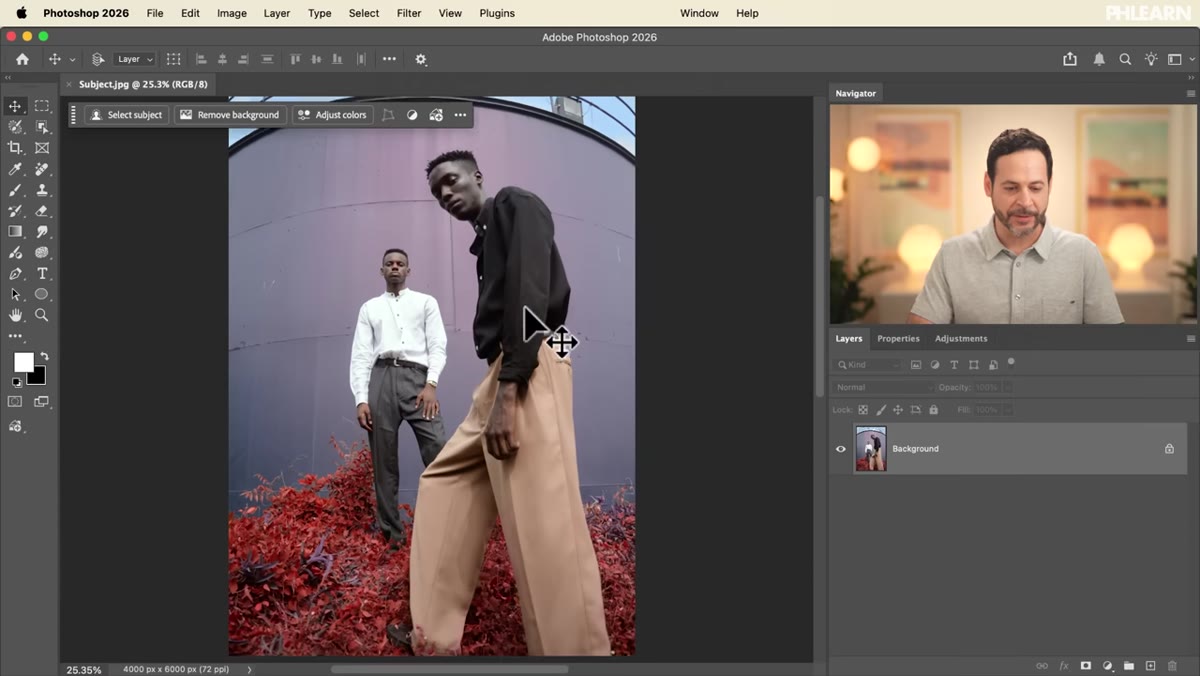 Photoshop canvas showing colorful portrait image zoomed in