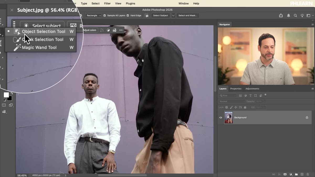 Object Selection tool active in Photoshop toolbar