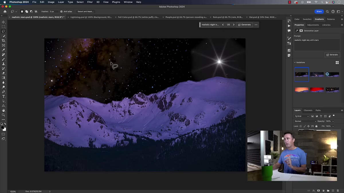 Zoomed-in view showing blurry AI-generated star texture