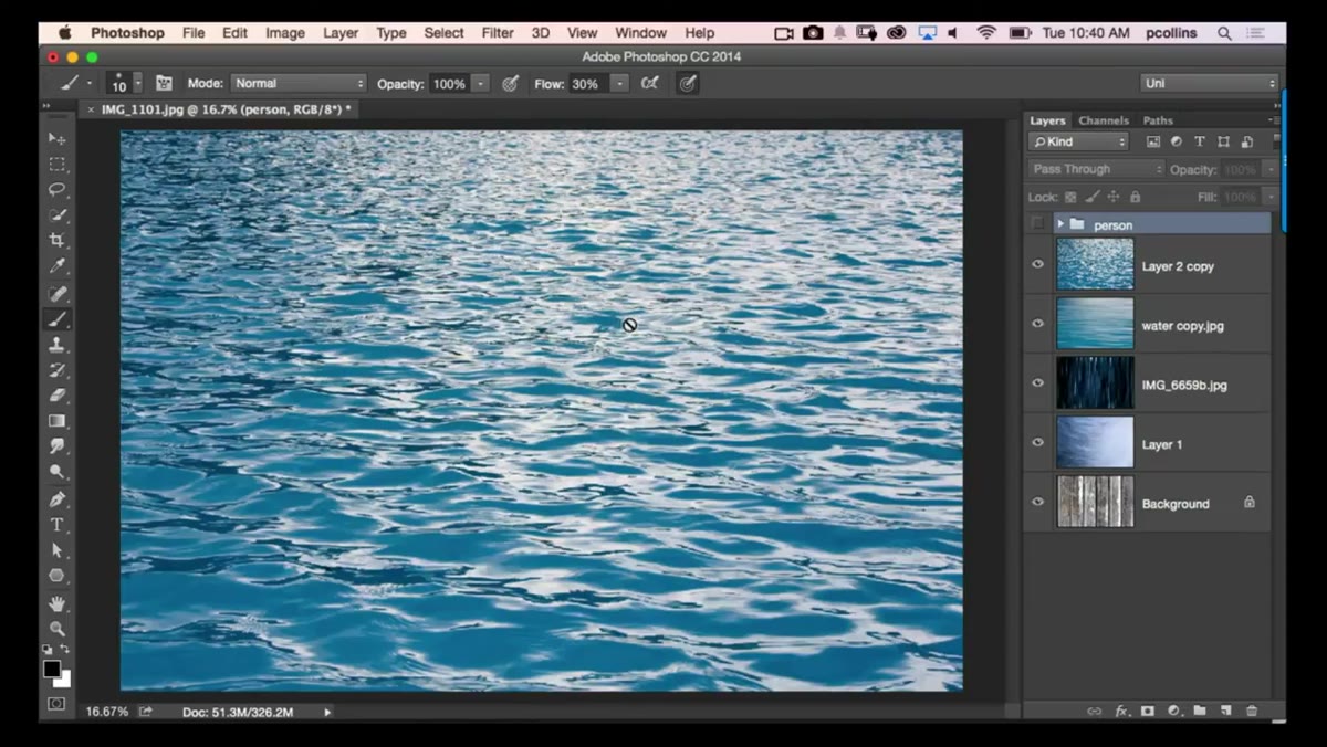 Airbrush icon toggled off, opacity percentage updating in options bar