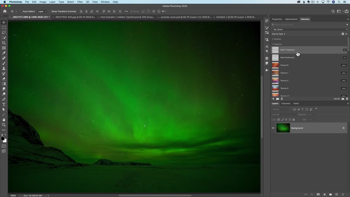 Dragging a library asset onto a photo canvas