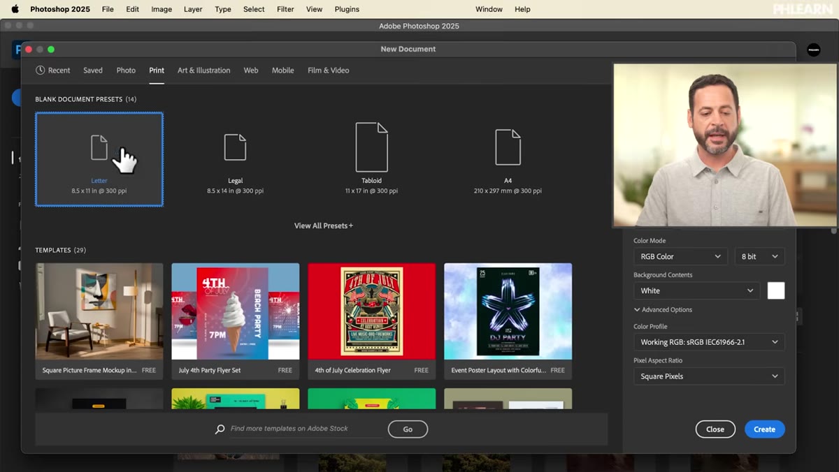 Web category templates showing laptop mockup option in New Document dialog