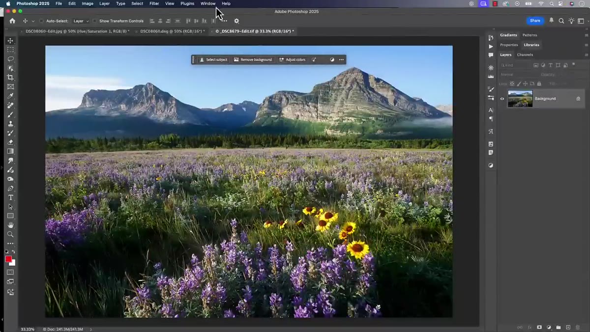 Contextual taskbar visible at bottom of Photoshop workspace