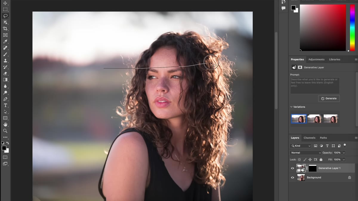 Portrait photo with baseball cap added via Generative Fill
