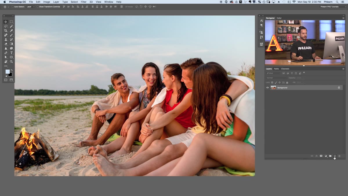 Empty new layer created above background layer