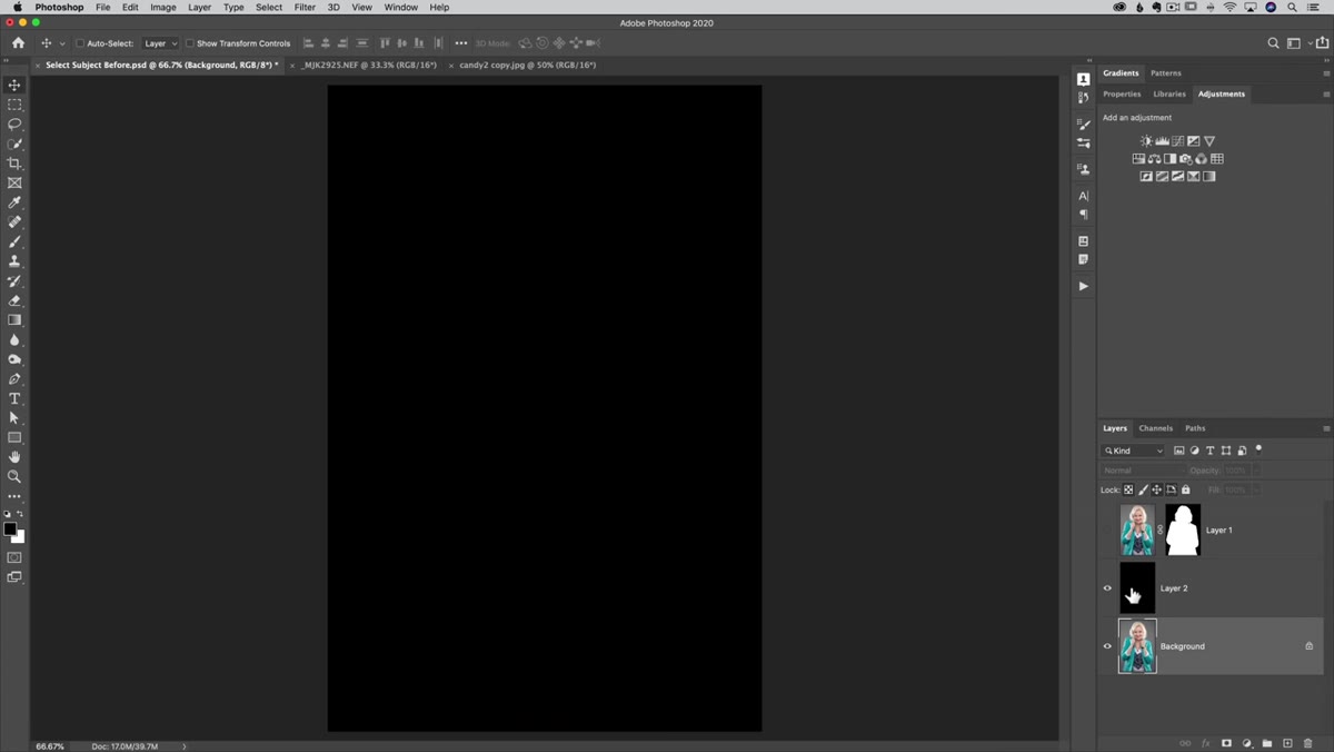 Pre-update Select Subject result showing jagged hair edges