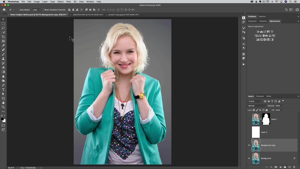 Select Subject chosen from the Select menu in Photoshop