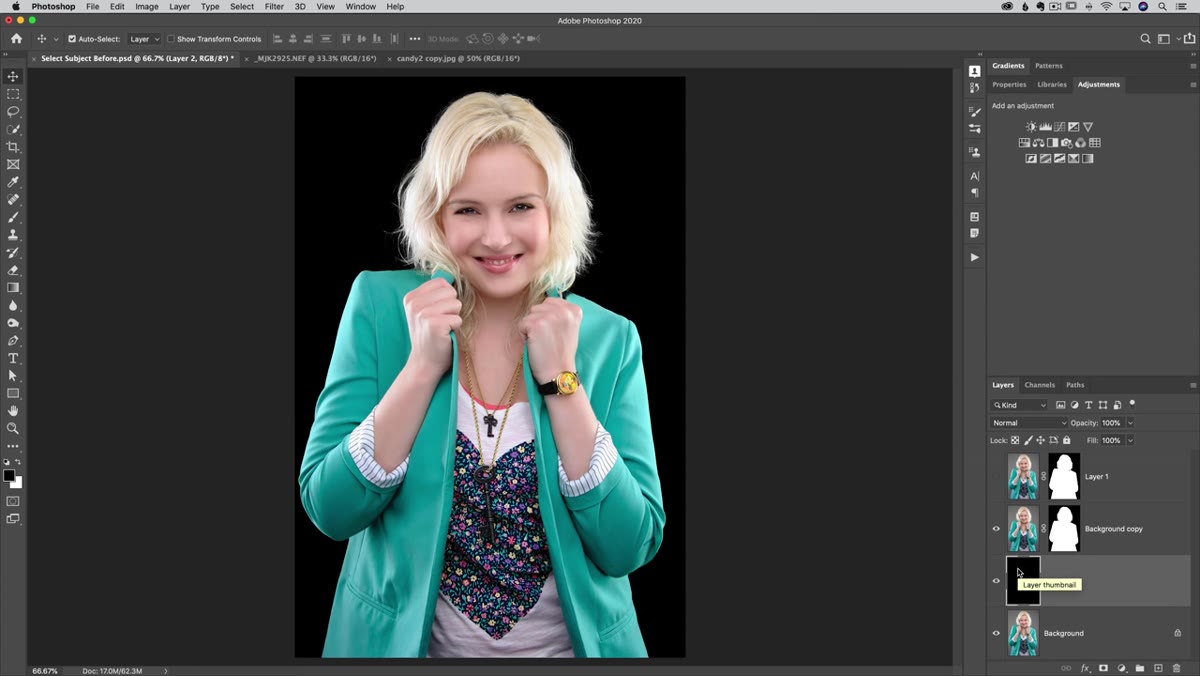 Before/after comparison of old vs new Select Subject on black background
