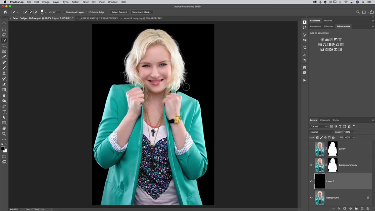 Final masked result showing hair detail without using Select and Mask