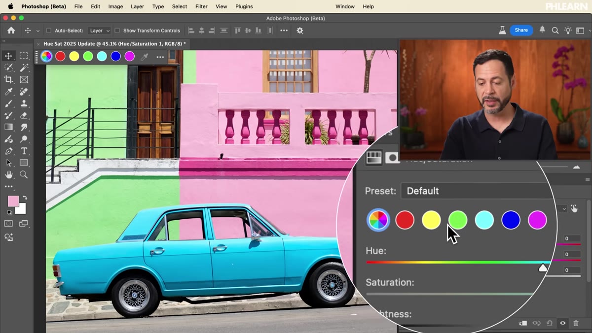 Properties panel showing the new visual color selector row