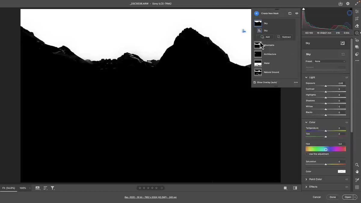Camera Raw generating landscape masks after clicking Create