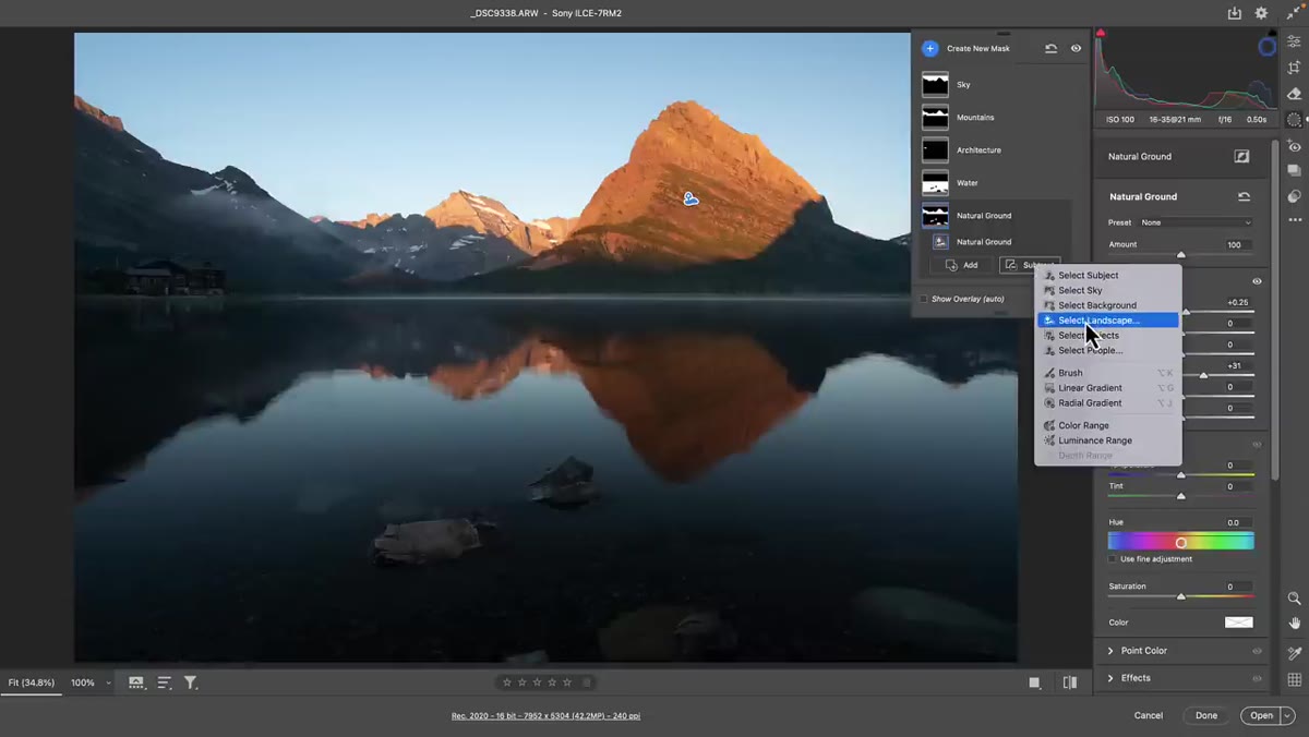 Subtract mode using one landscape segment to refine another