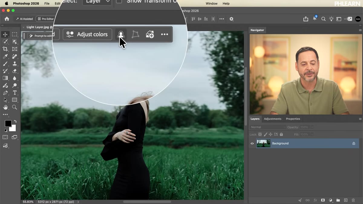 Select Subject tool active with marching ants around the subject