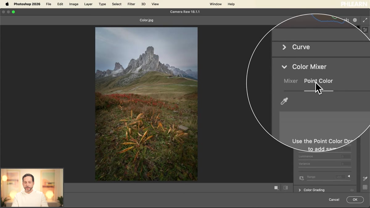 Point Color tab selected inside Color Mixer panel