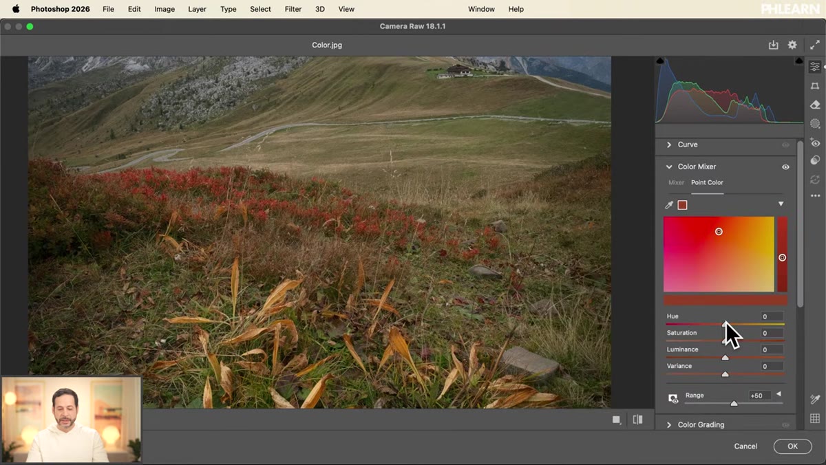 Hue, saturation, and luminance sliders being adjusted for sampled color