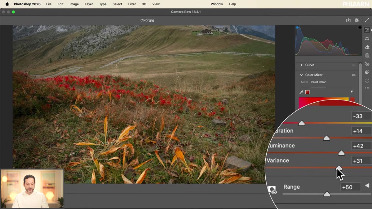Variance and range sliders being adjusted in Point Color panel