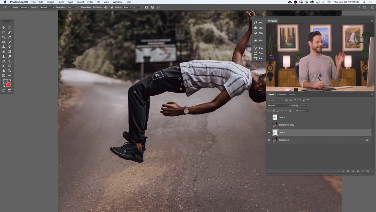 The warped legs repositioned over the original background
